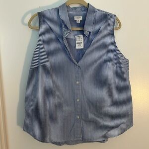 J. Crew sleeveless blue white collared striped blouse size XL with tag